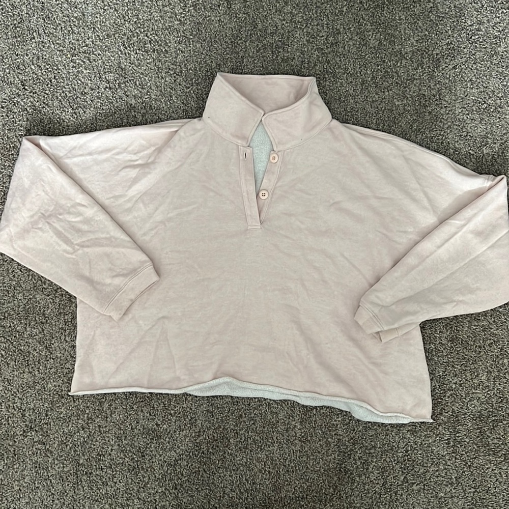 Pink, cropped, collared sweatshirt